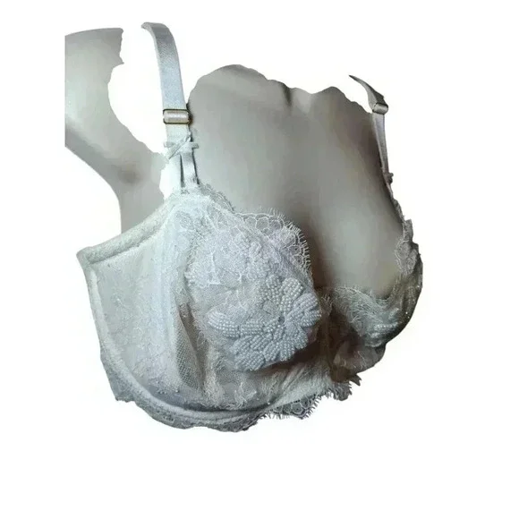 Victoria's Secret unlined 38DDD BRA white lace beaded embroider BRIDAL RARE